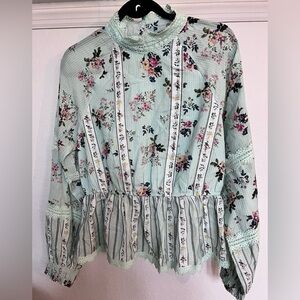 Hemant and Nandita Amour + Anthropologie floral blouse